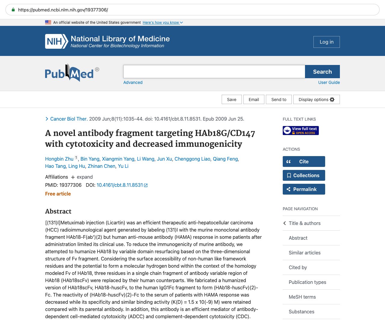 Screenshot — PubMed 19377306