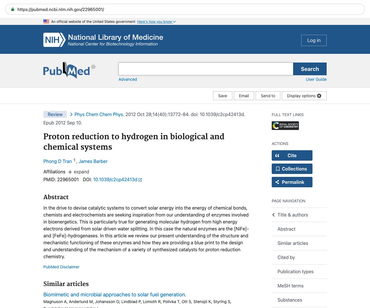 Screenshot — PubMed 22965001