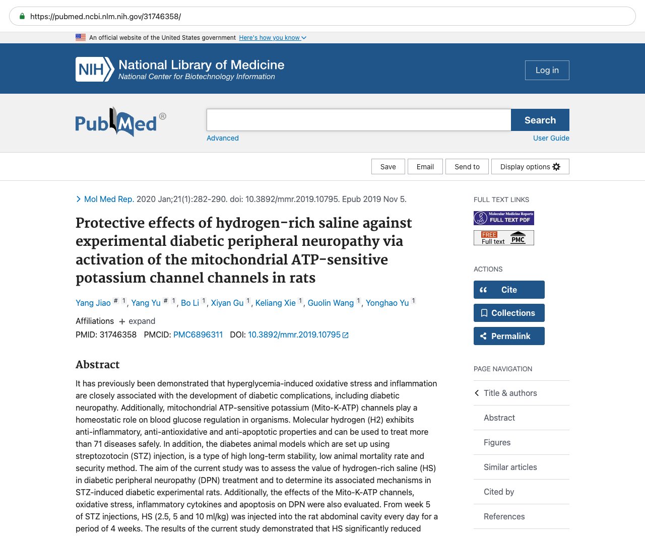 Screenshot — PubMed 31746358