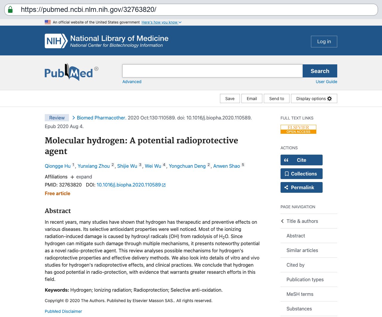 Screenshot — PubMed 32763820