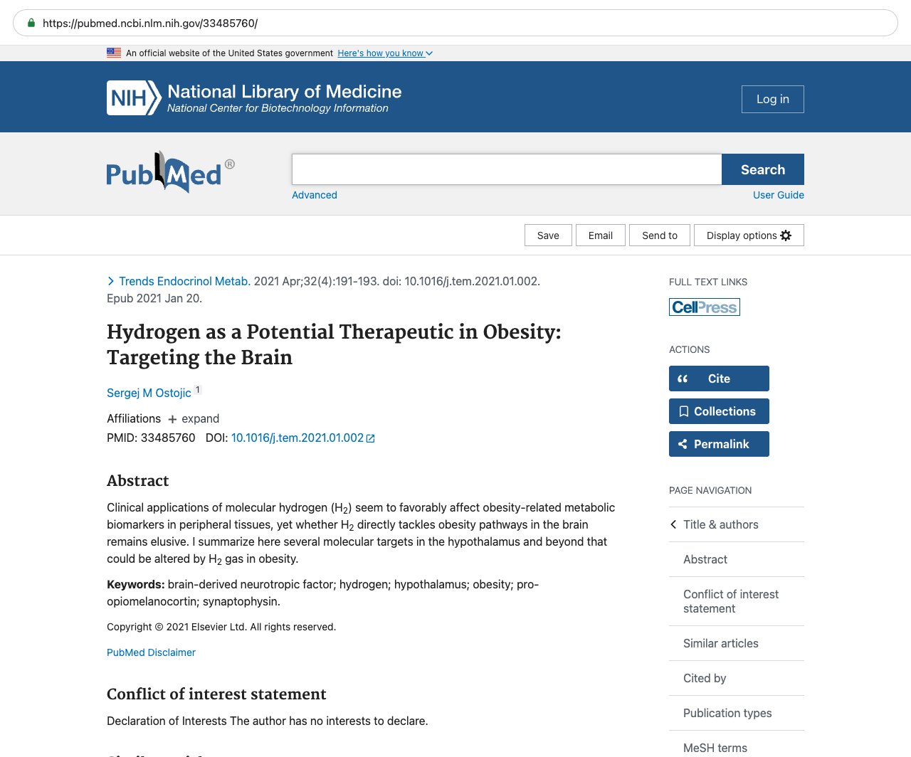 Screenshot — PubMed 33485760