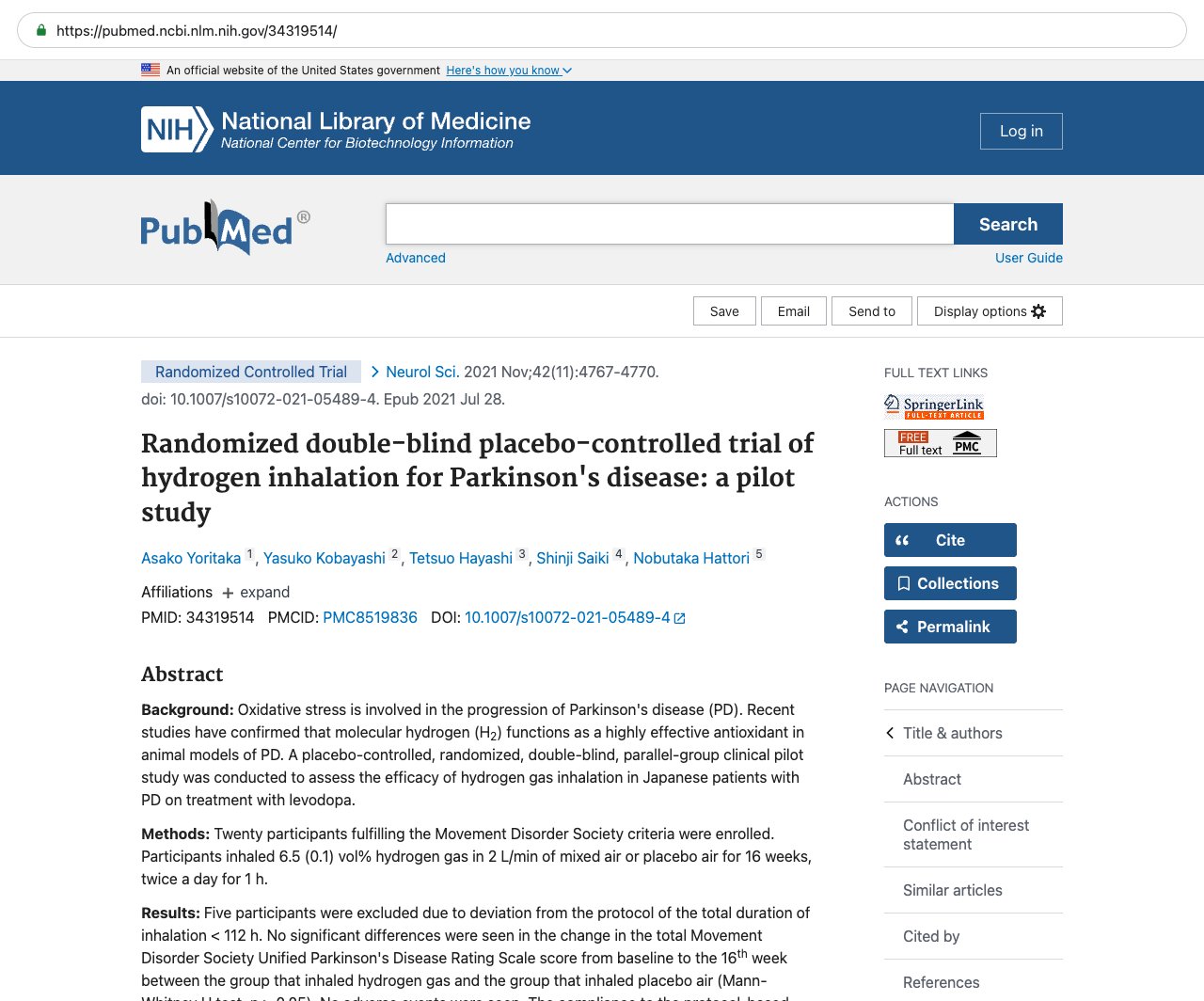 Screenshot — PubMed 34319514