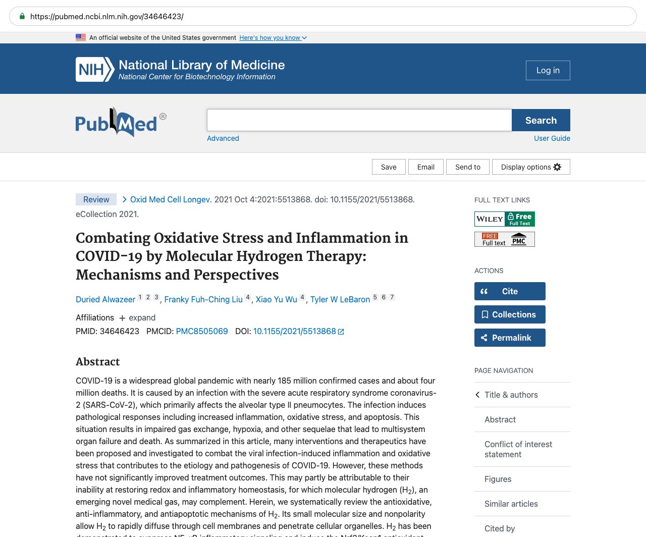 Screenshot — PubMed 34646423