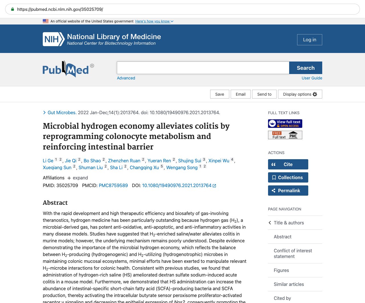 Screenshot — PubMed 35025709