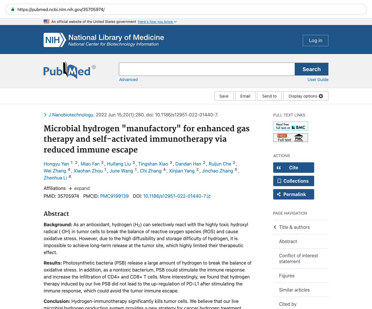 Screenshot — PubMed 35705974