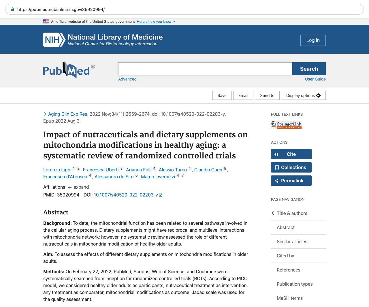 Screenshot — PubMed 35920994