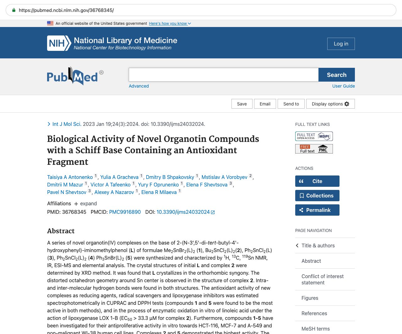 Screenshot — PubMed 36768345