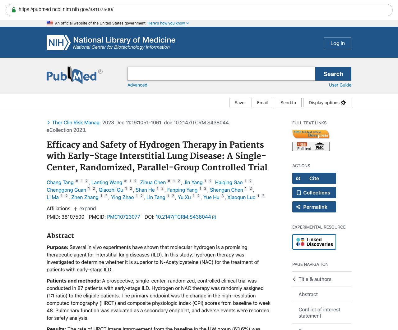 Screenshot — PubMed 38107500